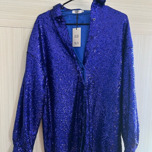 NWT Navy blue sequin oversized shirt dress - Picture 3 of 4